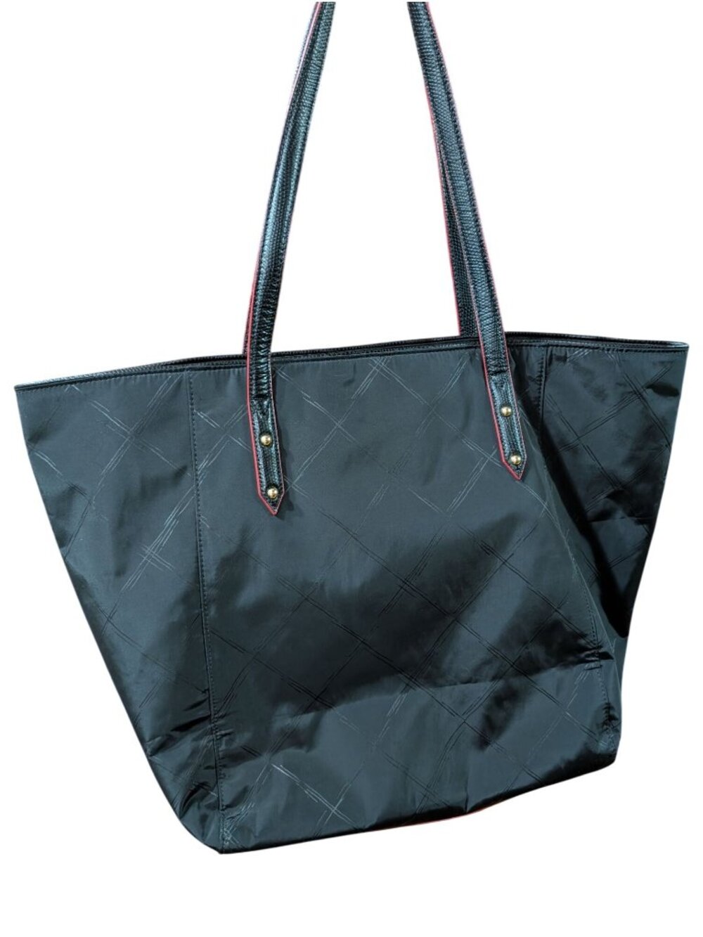 Vera Bradley Black Nylon Quilted Tote Bag With Printed Interior & Double Strap H - Picture 3 of 6